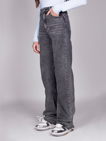 extra long wide leg jeans washed grey devon the label
