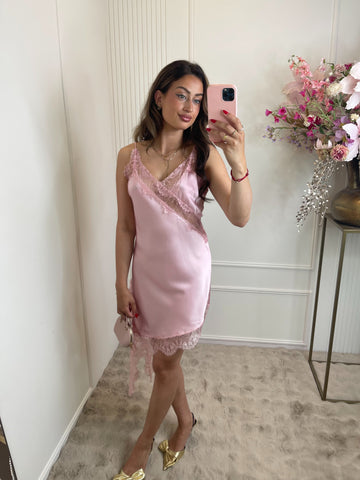 Nena satin lace dress baby pink