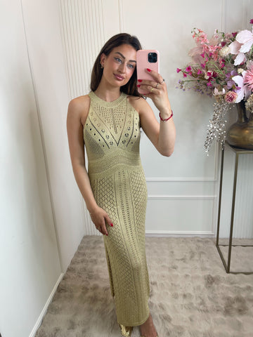 Gold halter lurex maxi beach dress