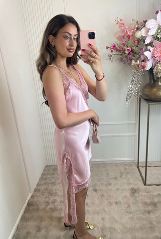 Nena satin lace dress baby pink