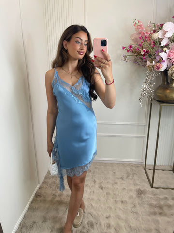 Nena satin lace dress baby blue