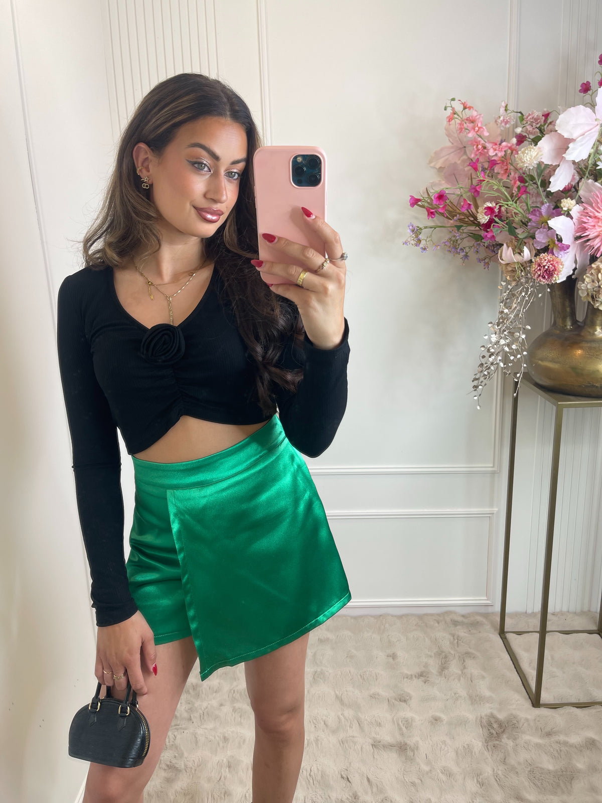 Satin skort apple green