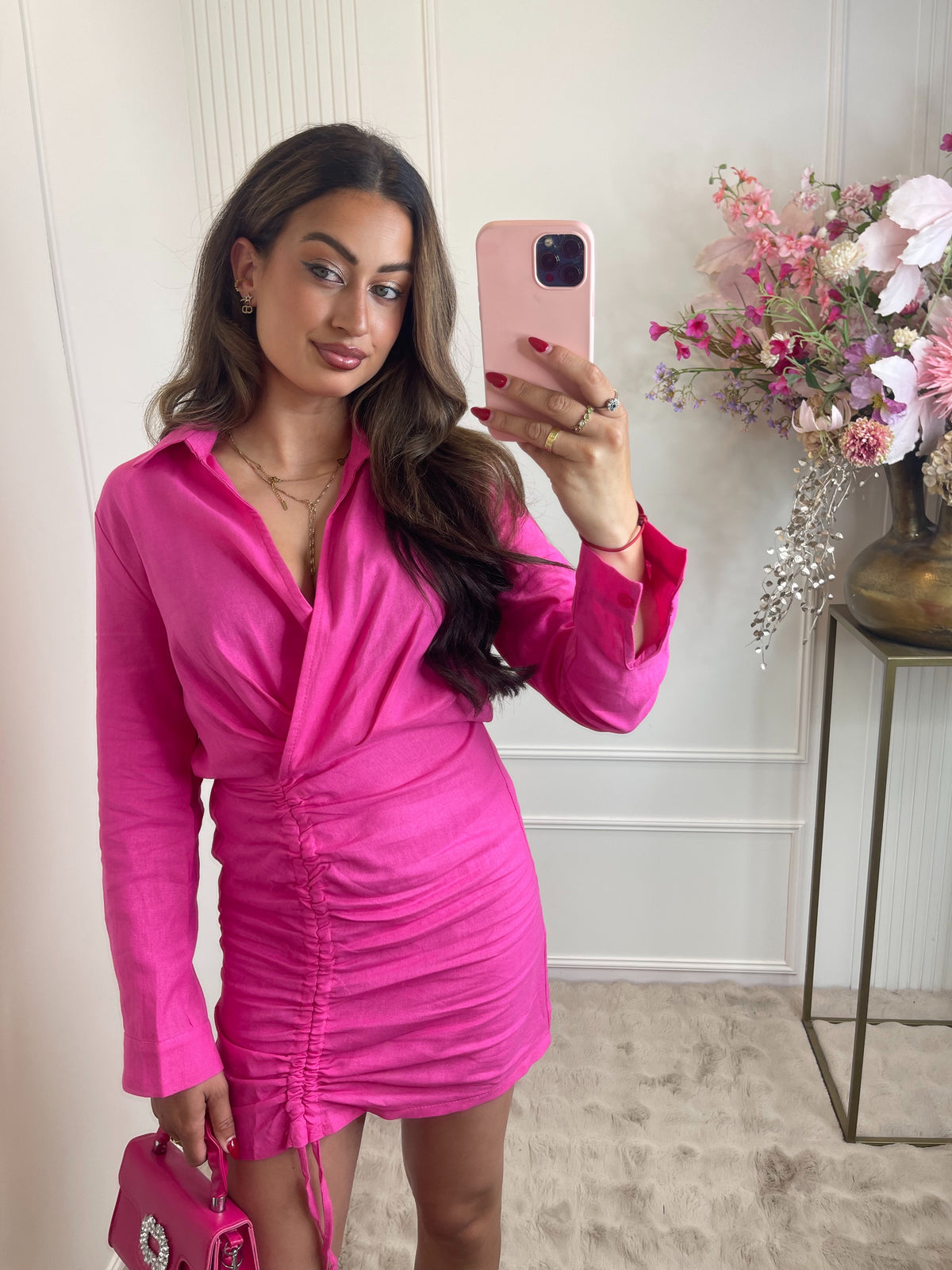 Donna linnen dress fuchsia pink