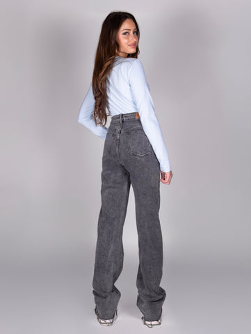 extra long wide leg jeans washed grey devon the label