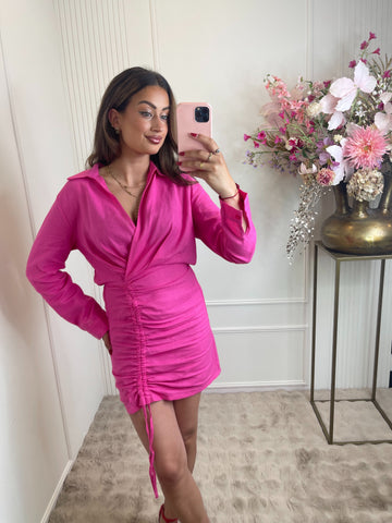 Donna linnen dress fuchsia pink