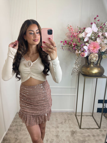 Rose long sleeve top creme
