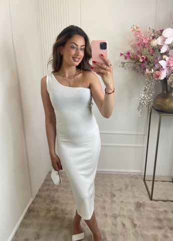 One shoulder maxi dress white