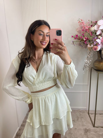 Silver diamond dots long sleeve top creme