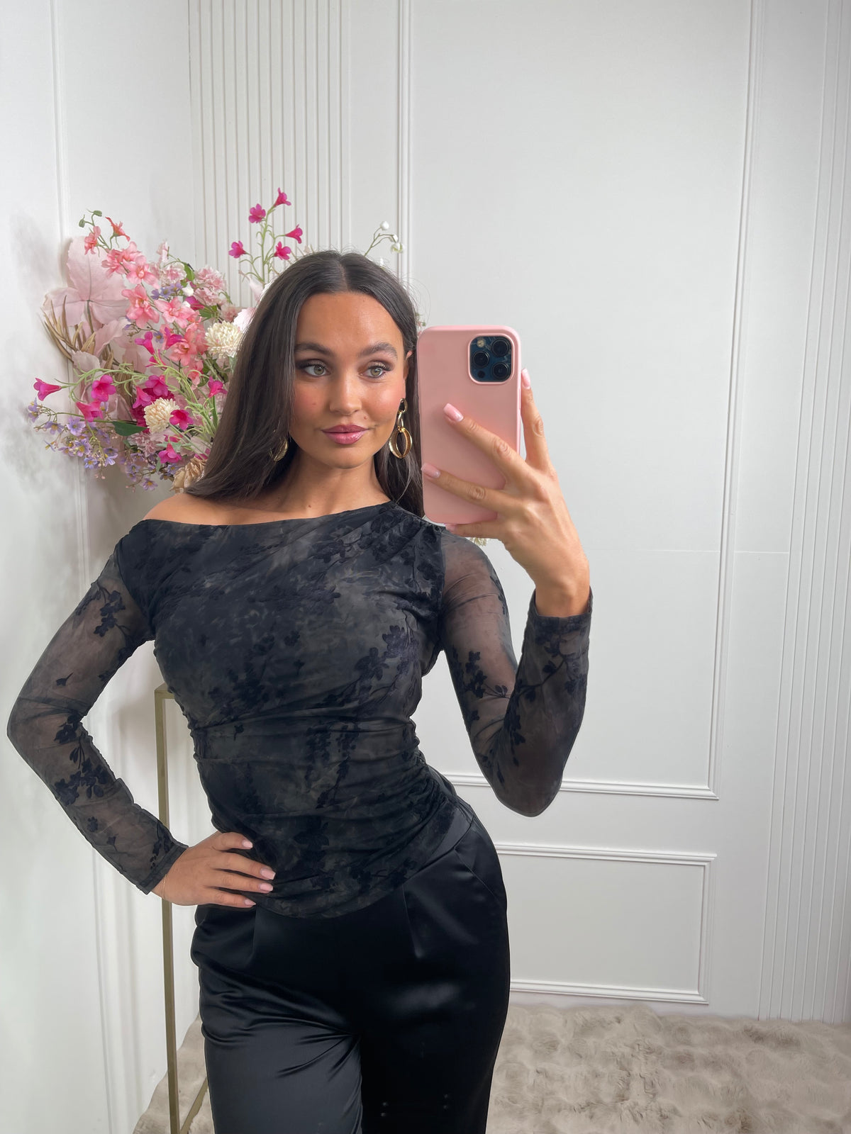 open shoulder print body dark grey