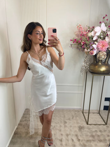 Nena satin lace dress white