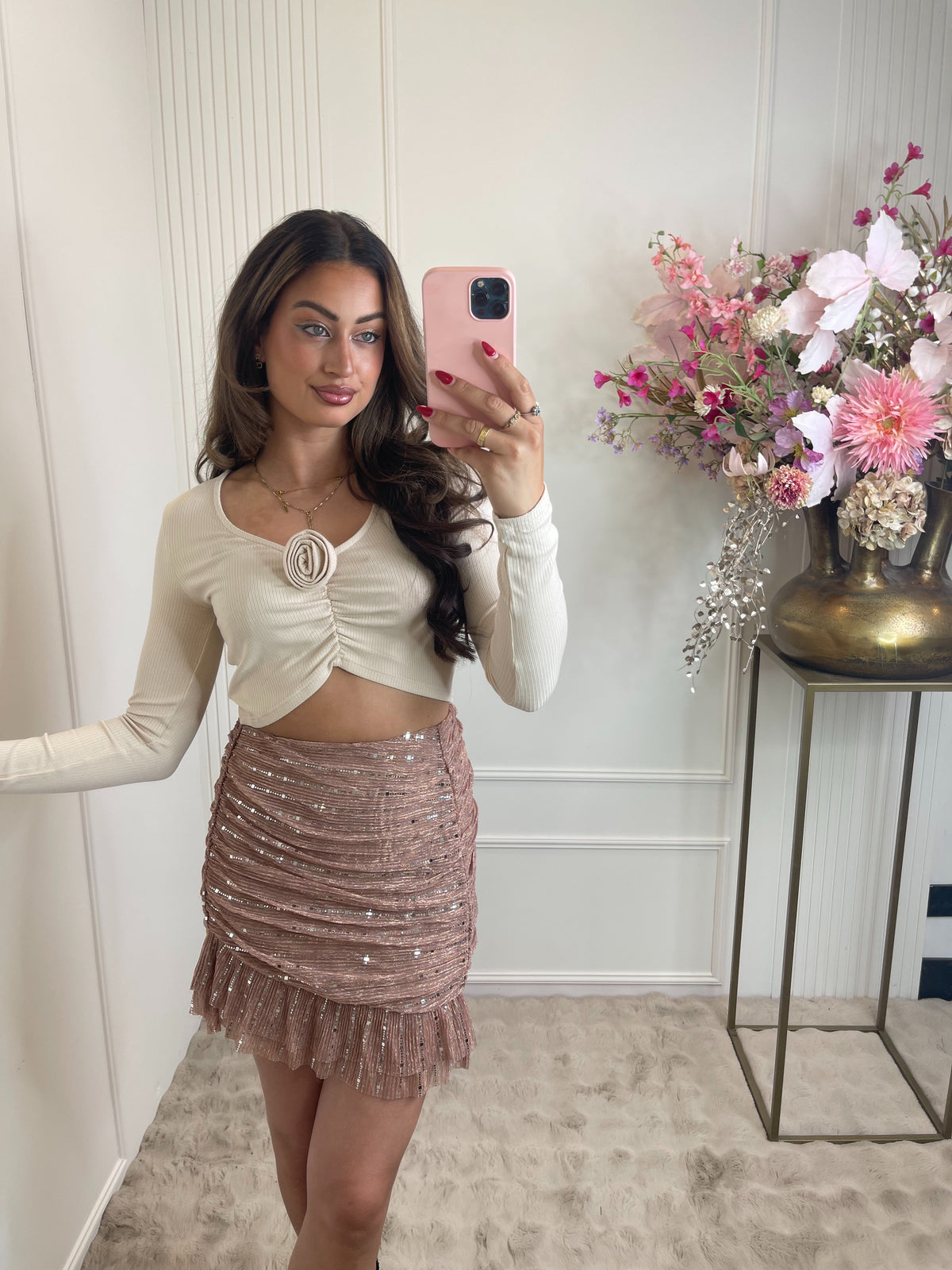 Rose long sleeve top creme