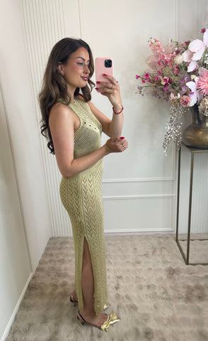 Gold halter lurex maxi beach dress