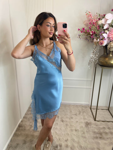 Nena satin lace dress baby blue