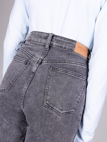 extra long wide leg jeans washed grey devon the label