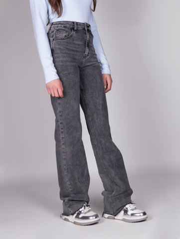 extra long wide leg jeans washed grey devon the label