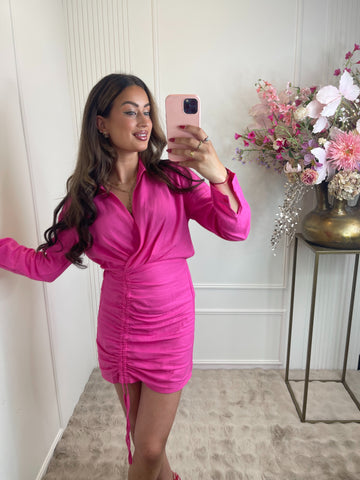 Donna linnen dress fuchsia pink