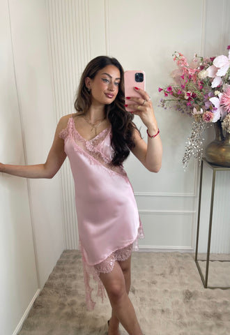 Nena satin lace dress baby pink