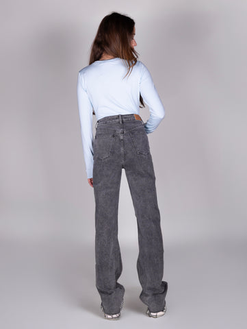 extra long wide leg jeans washed grey devon the label