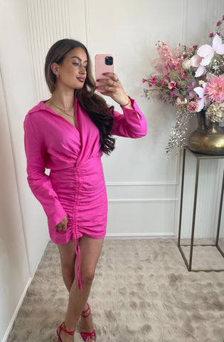Donna linnen dress fuchsia pink