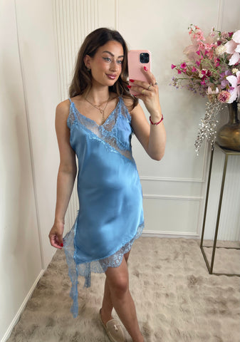 Nena satin lace dress baby blue