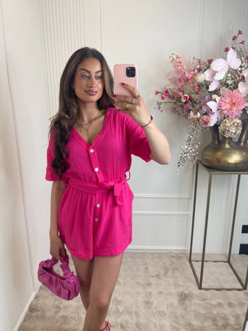 Lola cotton playsuit fuchsia pink