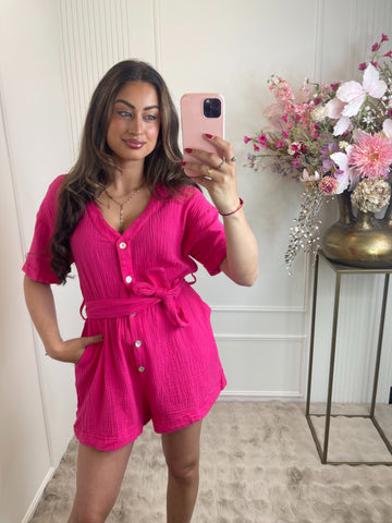 Lola cotton playsuit fuchsia pink