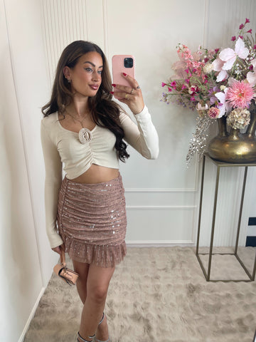 Rose long sleeve top creme