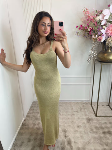 Gold lurex maxi beach dress open back
