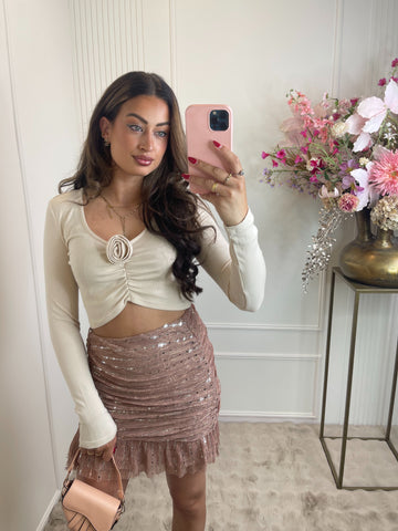 Rose long sleeve top creme