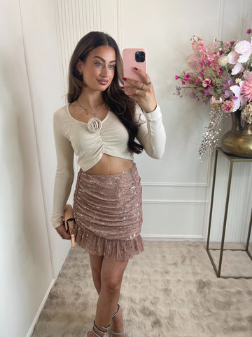Rose long sleeve top creme