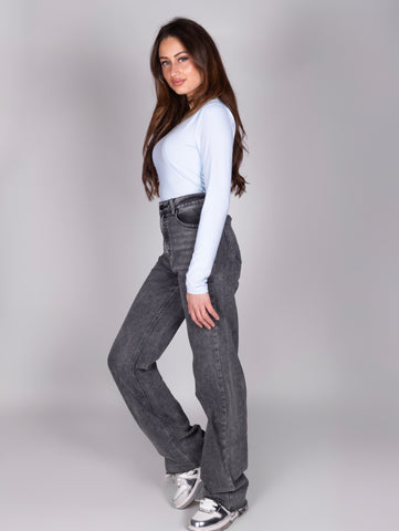 extra long wide leg jeans washed grey devon the label