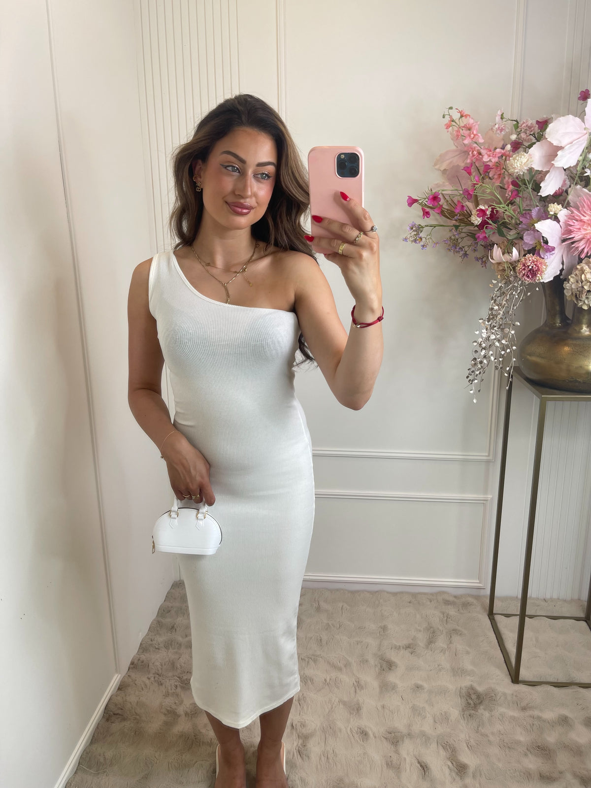 One shoulder maxi dress white