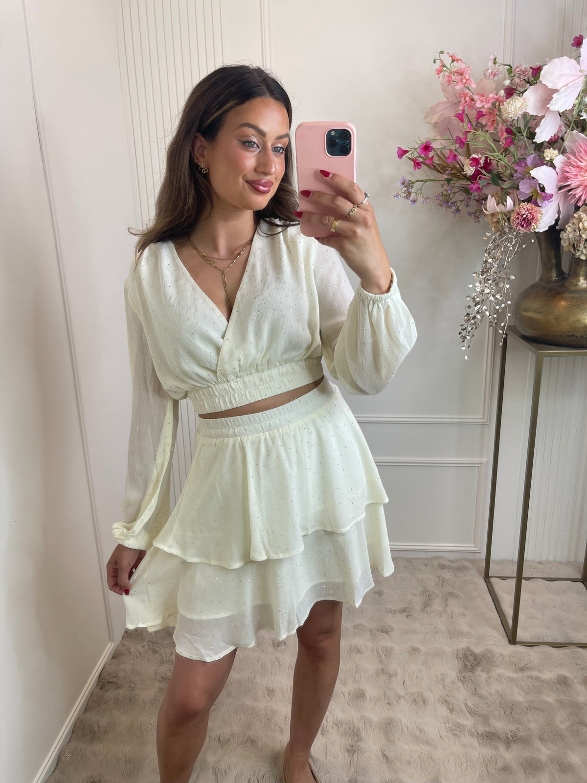 Silver diamond dots skirt creme