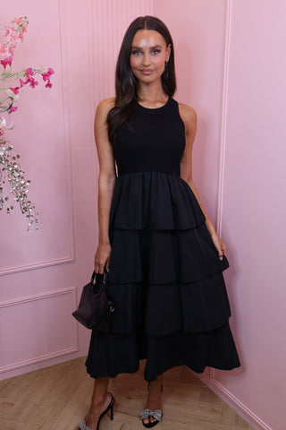 raphaella long ruffle dress black
